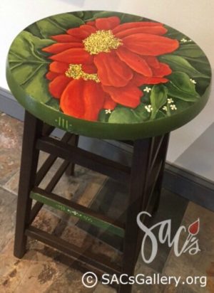 Wooden Stool with Painted Top