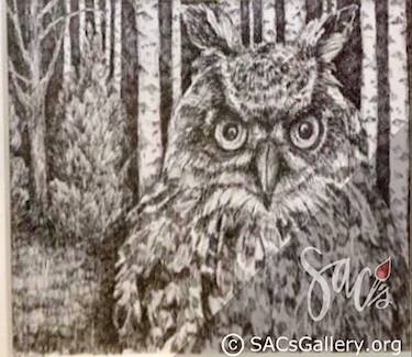 Owl with Birch Trees by Doti Kendrick