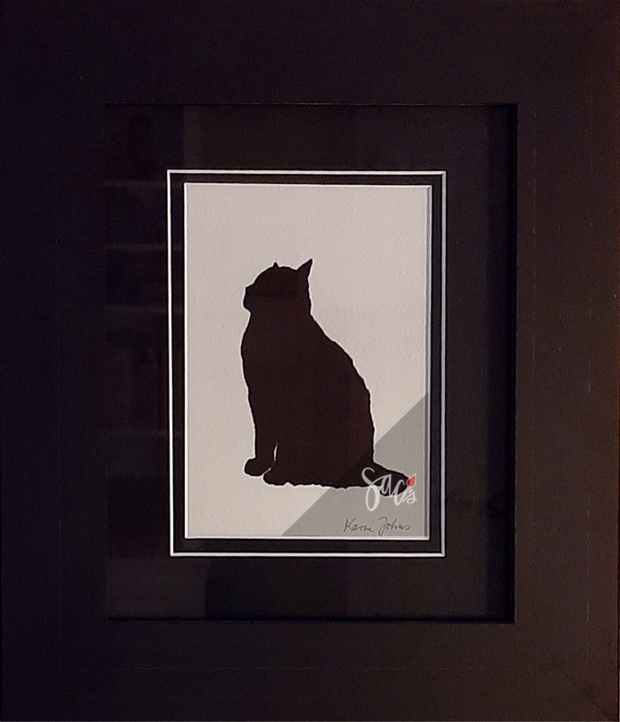 painting, black cat, framed
